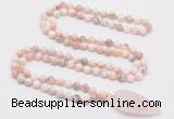 GMN4042 Hand-knotted 8mm, 10mm natural pink opal 108 beads mala necklace with pendant