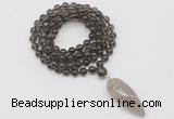 GMN4050 Hand-knotted 8mm, 10mm smoky quartz 108 beads mala necklace with pendant