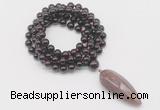 GMN4055 Hand-knotted 8mm, 10mm garnet 108 beads mala necklace with pendant