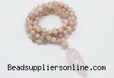 GMN4059 Hand-knotted 8mm, 10mm sunstone 108 beads mala necklace with pendant