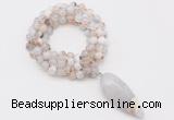 GMN4061 Hand-knotted 8mm, 10mm montana agate 108 beads mala necklace with pendant