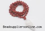 GMN4073 Hand-knotted 8mm, 10mm red agate 108 beads mala necklace with pendant