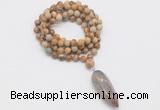 GMN4078 Hand-knotted 8mm, 10mm picture jasper 108 beads mala necklace with pendant