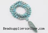 GMN4084 Hand-knotted 8mm, 10mm sea sediment jasper 108 beads mala necklace with pendant