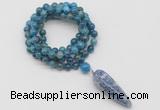 GMN4086 Hand-knotted 8mm, 10mm apatite 108 beads mala necklace with pendant