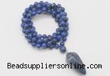 GMN4087 Hand-knotted 8mm, 10mm lapis lazuli 108 beads mala necklace with pendant