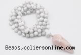 GMN4096 Hand-knotted 8mm, 10mm white howlite 108 beads mala necklace with pendant