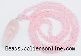 GMN4200 Hand-knotted 8mm, 10mm matte rose quartz 108 beads mala necklace with pendant