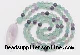 GMN4203 Hand-knotted 8mm, 10mm matte fluorite 108 beads mala necklace with pendant