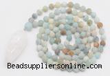 GMN4204 Hand-knotted 8mm, 10mm matte amazonite 108 beads mala necklace with pendant