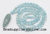 GMN4205 Hand-knotted 8mm, 10mm matte amazonite 108 beads mala necklace with pendant