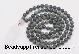 GMN4218 Hand-knotted 8mm, 10mm matte kambaba jasper 108 beads mala necklace with pendant