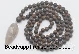 GMN4223 Hand-knotted 8mm, 10mm matte bronzite 108 beads mala necklace with pendant