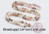 GMN4401 Hand-knotted 8mm, 10mm matte volcano cherry quartz 108 beads mala necklace with pendant