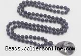 GMN4402 Hand-knotted 8mm, 10mm matte amethyst 108 beads mala necklace with pendant