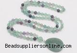 GMN4403 Hand-knotted 8mm, 10mm matte fluorite 108 beads mala necklace with pendant