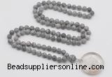 GMN4419 Hand-knotted 8mm, 10mm matte grey picture jasper 108 beads mala necklace with pendant