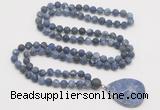 GMN4426 Hand-knotted 8mm, 10mm matte sodalite 108 beads mala necklace with pendant