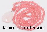 GMN4600 Hand-knotted 8mm, 10mm cherry quartz 108 beads mala necklace with pendant