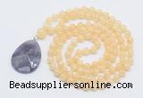 GMN4615 Hand-knotted 8mm, 10mm honey jade 108 beads mala necklace with pendant