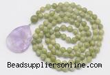 GMN4617 Hand-knotted 8mm, 10mm China jade 108 beads mala necklace with pendant