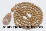 GMN4623 Hand-knotted 8mm, 10mm wooden jasper 108 beads mala necklace with pendant