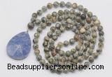 GMN4626 Hand-knotted 8mm, 10mm rhyolite 108 beads mala necklace with pendant