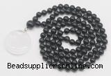 GMN4630 Hand-knotted 8mm, 10mm black obsidian 108 beads mala necklace with pendant