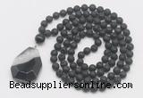 GMN4632 Hand-knotted 8mm, 10mm black lava 108 beads mala necklace with pendant