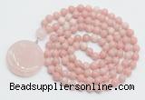 GMN4640 Hand-knotted 8mm, 10mm Chinese pink opal 108 beads mala necklace with pendant