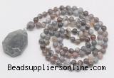 GMN4664 Hand-knotted 8mm, 10mm Botswana agate 108 beads mala necklace with pendant