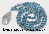 GMN4684 Hand-knotted 8mm, 10mm apatite 108 beads mala necklace with pendant