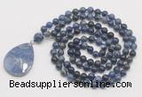 GMN4686 Hand-knotted 8mm, 10mm sodalite 108 beads mala necklace with pendant