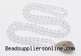 GMN4800 Hand-knotted 8mm, 10mm white crystal 108 beads mala necklace with pendant