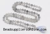 GMN4802 Hand-knotted 8mm, 10mm cloudy quartz 108 beads mala necklace with pendant