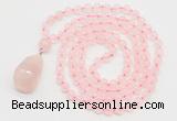 GMN4809 Hand-knotted 8mm, 10mm rose quartz 108 beads mala necklace with pendant