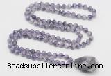 GMN4812 Hand-knotted 8mm, 10mm dogtooth amethyst 108 beads mala necklace with pendant