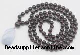 GMN4815 Hand-knotted 8mm, 10mm garnet 108 beads mala necklace with pendant