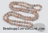 GMN4820 Hand-knotted 8mm, 10mm moonstone 108 beads mala necklace with pendant