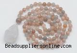 GMN4821 Hand-knotted 8mm, 10mm moonstone 108 beads mala necklace with pendant