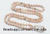 GMN4822 Hand-knotted 8mm, 10mm sunstone 108 beads mala necklace with pendant