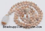 GMN4823 Hand-knotted 8mm, 10mm sunstone 108 beads mala necklace with pendant