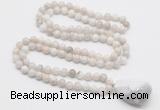 GMN4828 Hand-knotted 8mm, 10mm white crazy agate 108 beads mala necklace with pendant