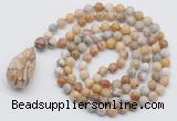 GMN4831 Hand-knotted 8mm, 10mm yellow crazy agate 108 beads mala necklace with pendant