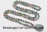 GMN4848 Hand-knotted 8mm, 10mm Indian agate 108 beads mala necklace with pendant