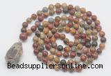 GMN4859 Hand-knotted 8mm, 10mm picasso jasper 108 beads mala necklace with pendant