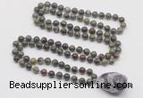 GMN4866 Hand-knotted 8mm, 10mm dragon blood jasper 108 beads mala necklace with pendant