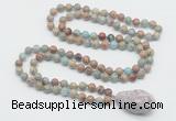 GMN4870 Hand-knotted 8mm, 10mm serpentine jasper 108 beads mala necklace with pendant