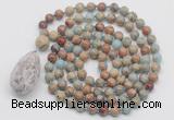 GMN4871 Hand-knotted 8mm, 10mm serpentine jasper 108 beads mala necklace with pendant