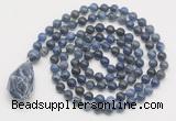 GMN4881 Hand-knotted 8mm, 10mm sodalite 108 beads mala necklace with pendant